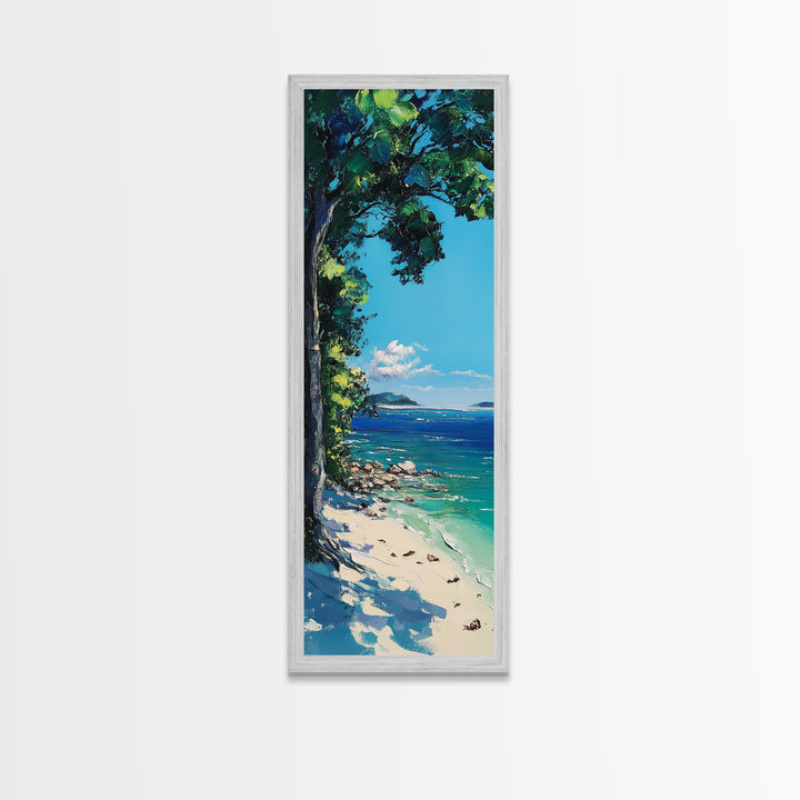 Coastal Landscape Art, Nautical Wall Art, Beach House Decor, Palm Tree Painting, Seascape Painting, Framed Canvas Print