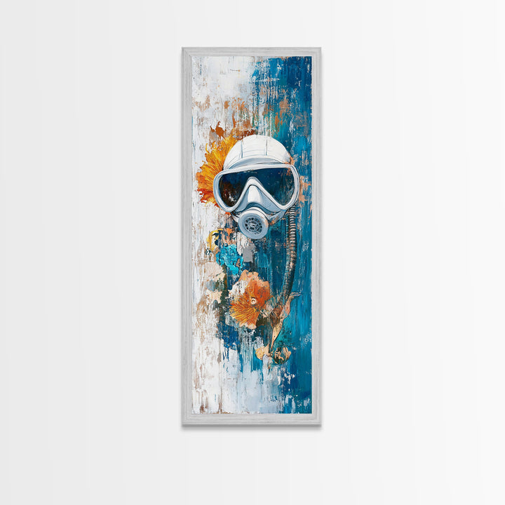 Diver Mask, nautical decor, coastal wall art, surreal art, science art, ocean painting, Framed Canvas Print, abstract artwork