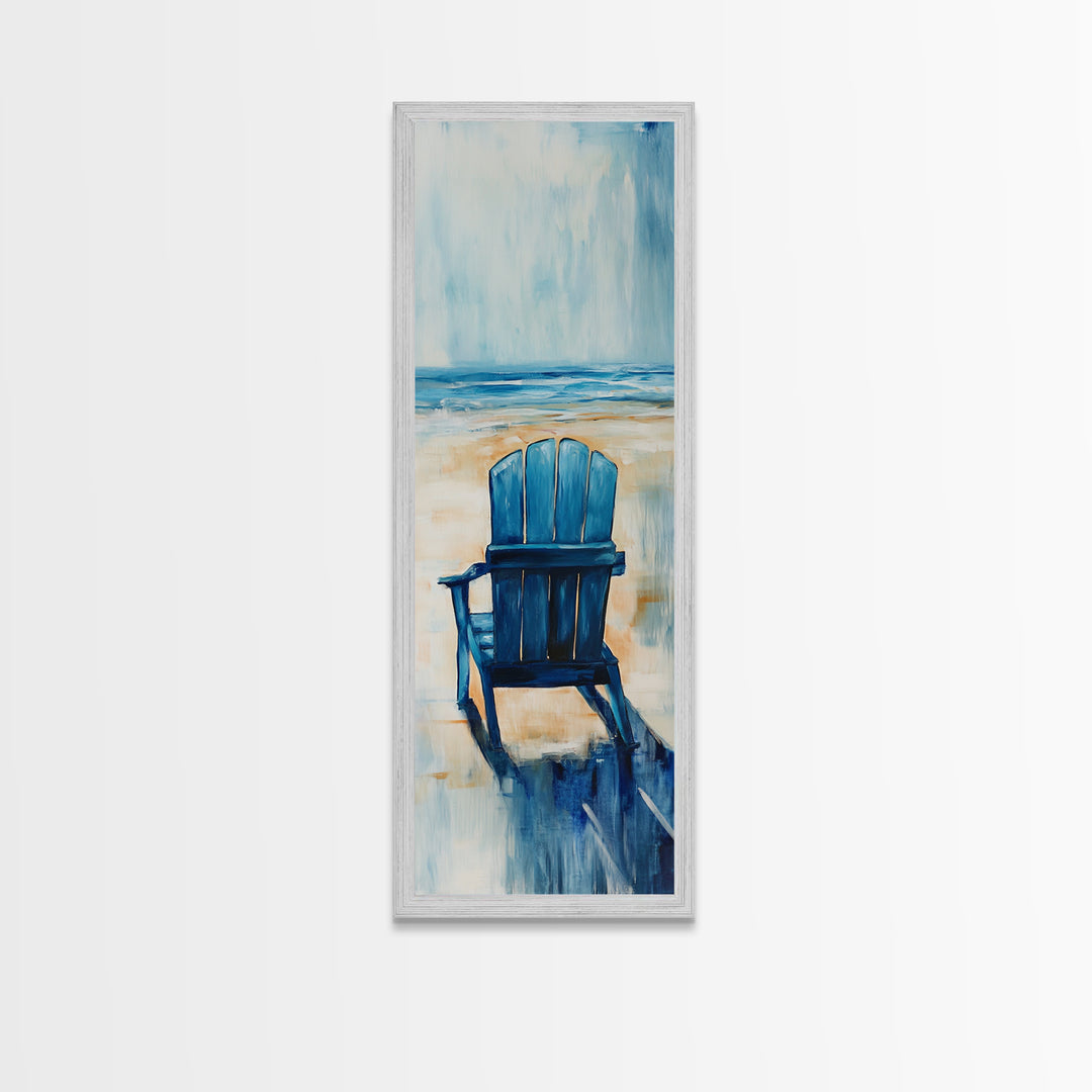 Blue Beach Chair, coastal decor, nautical wall art, ocean painting, beach house art, seascape painting, framed canvas print