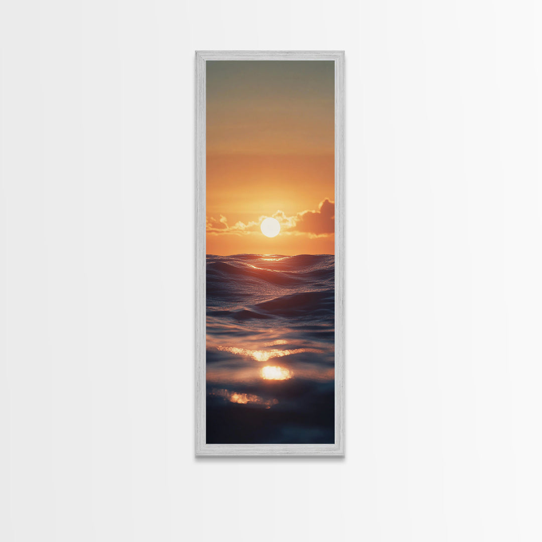 Ocean Sunset, Coastal Painting, Seascape Art, Canvas Print, Nautical Decor, Vertical Wall Art, Beach House Art