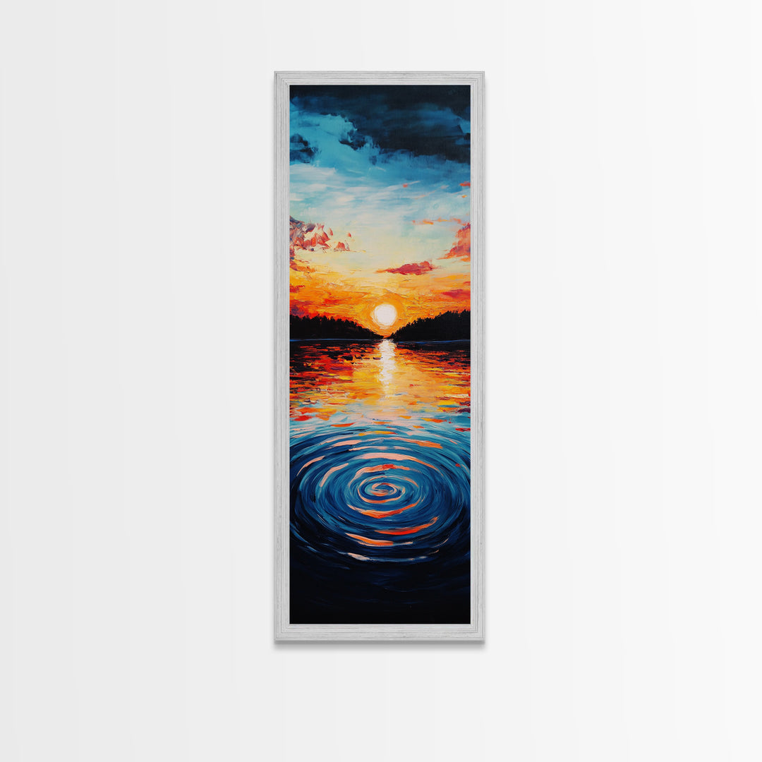 Ocean Horizon, Sunset Glow, Moody Painting, Framed Canvas Print, Coastal Landscape Art, Wabi Sabi Art, Vertical Wall Art