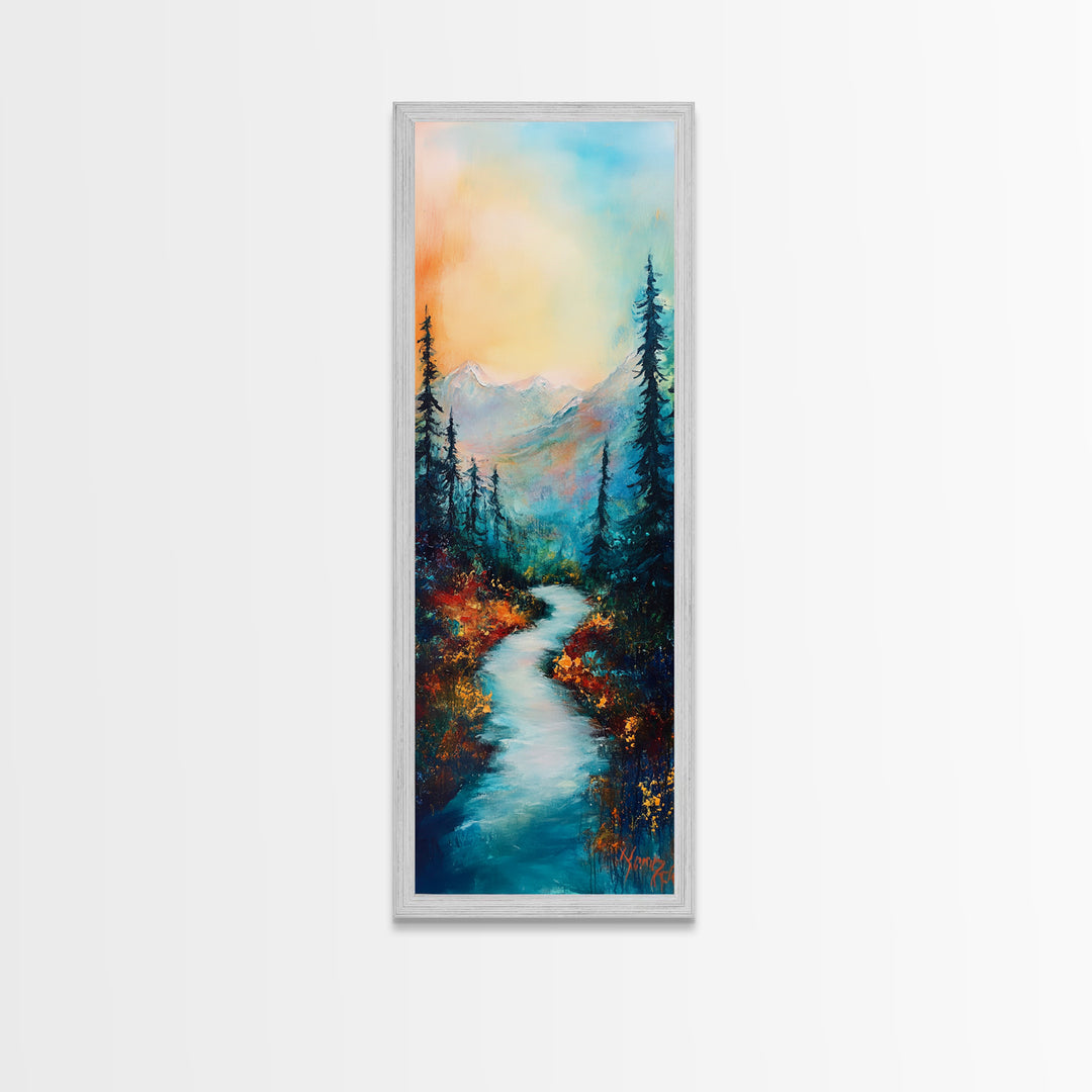 Autumn River, mountain painting, pine tree art, framed canvas print, landscape painting, rustic wall art, above couch art, fall decor
