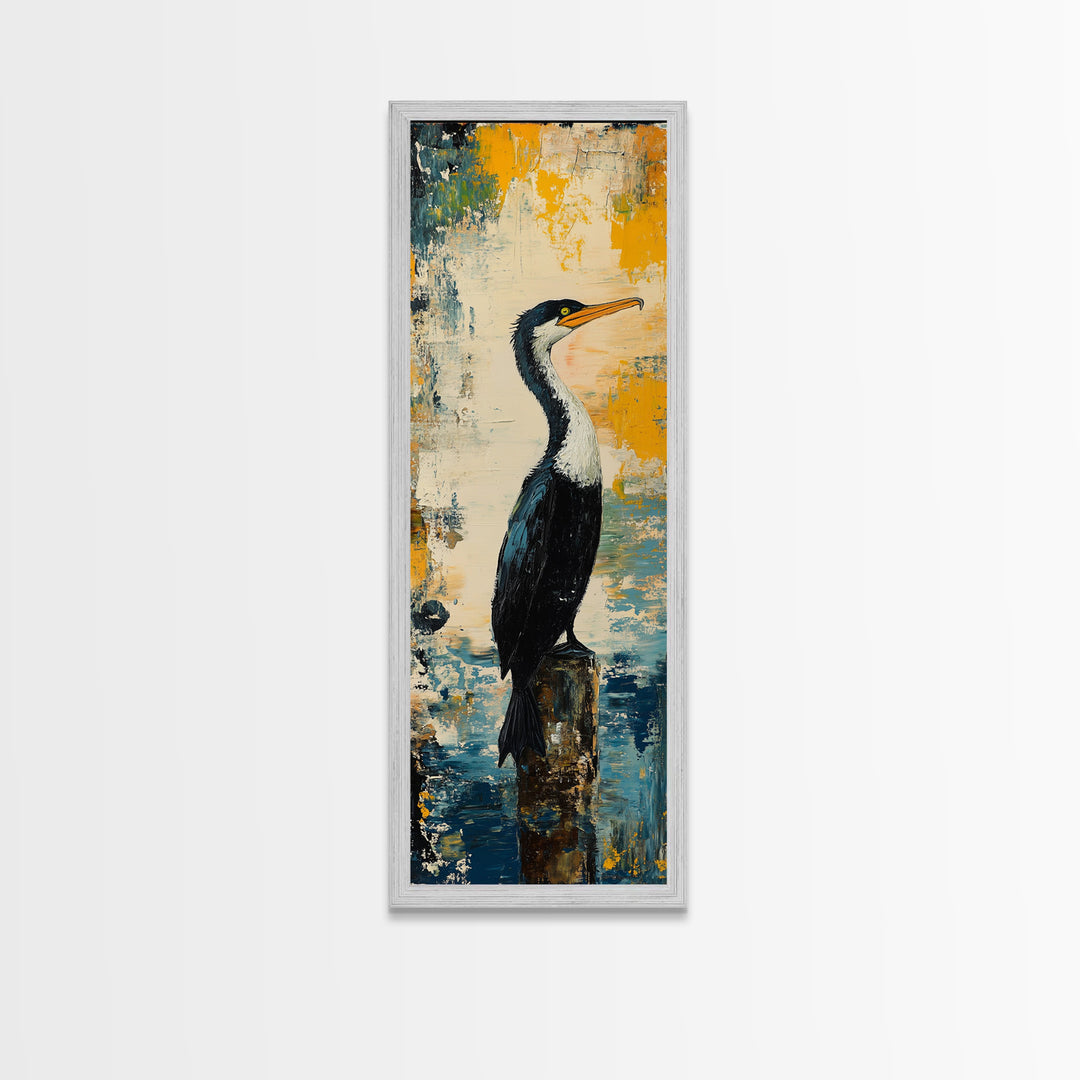 Abstract Bird Art, Coastal Wall Art, Nautical Decor, Bird Art Print, Framed Canvas Print, Rustic Wall Art,  Vertical Wall Art
