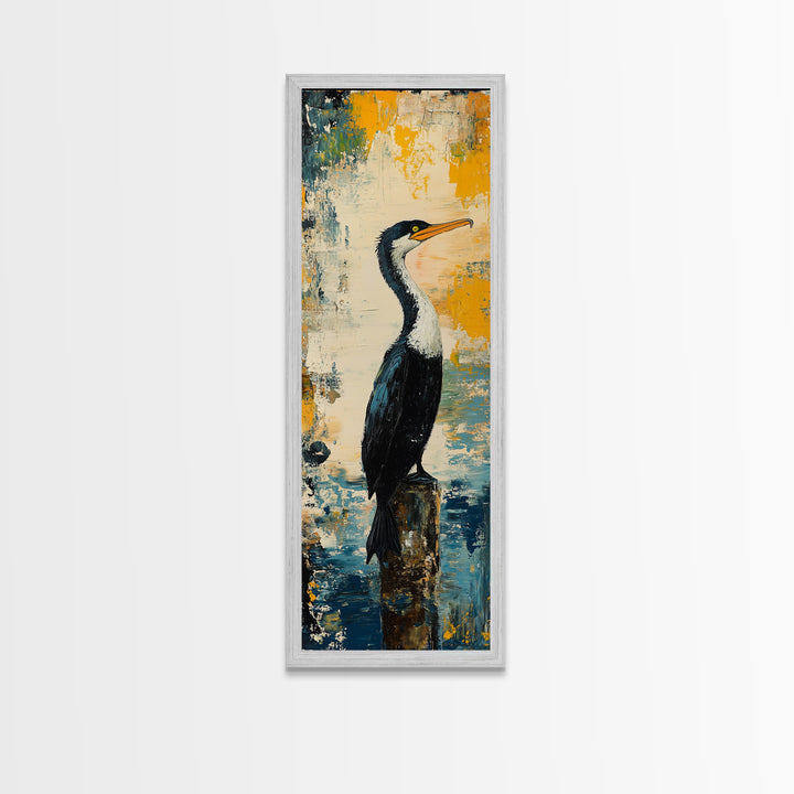 Abstract Bird Art, Coastal Wall Art, Nautical Decor, Bird Art Print, Framed Canvas Print, Rustic Wall Art,  Vertical Wall Art