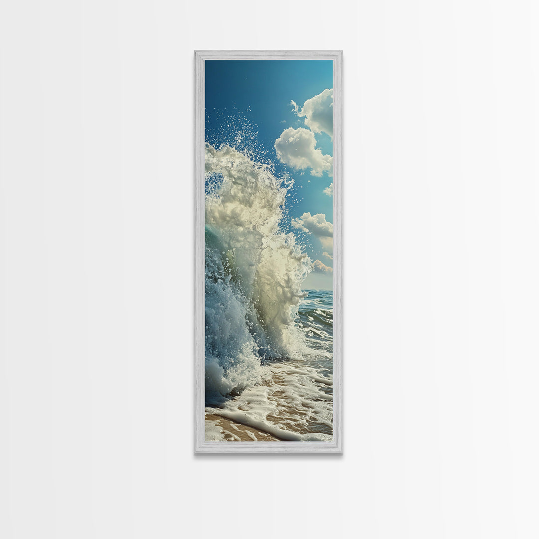 Ocean Wave Splash, Coastal Wall Art, Nautical Decor, Beach Art Print, Framed Canvas Print, Surf Wall Art, Vertical Wall Art