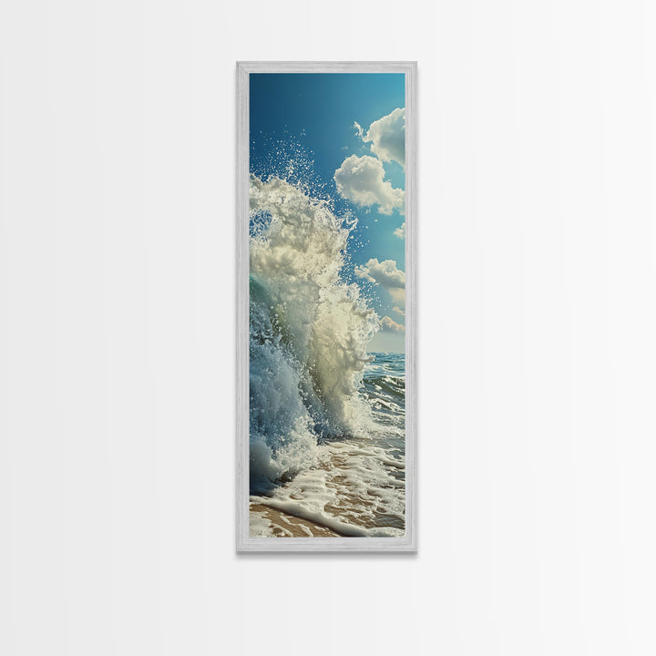 Ocean Wave Splash, Coastal Wall Art, Nautical Decor, Beach Art Print, Framed Canvas Print, Surf Wall Art, Vertical Wall Art