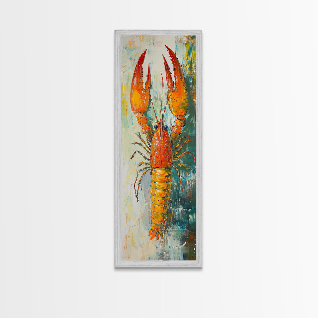 Crayfish Painting, Nautical Decor, Coastal Kitchen Art, Framed Canvas Print, Rustic Art, Seafood Wall Art, Original Painting