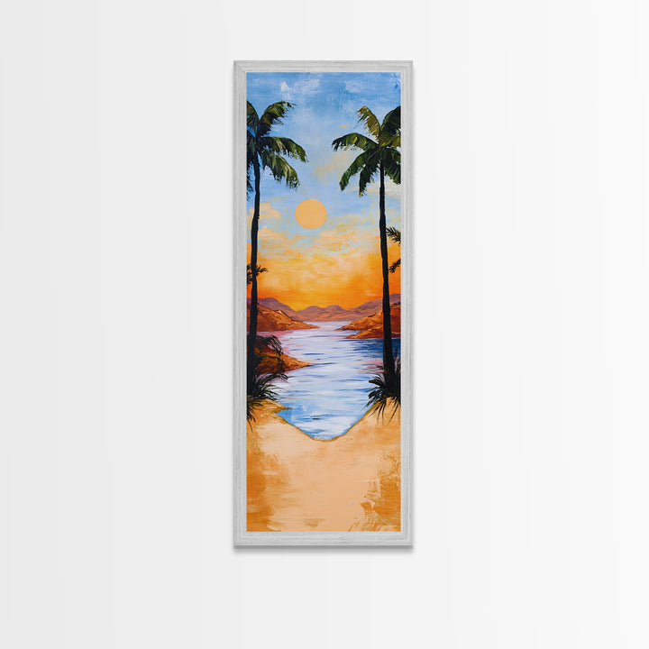 Tropical Sunset, palm tree painting, coastal decor, Hawaii art, nautical painting, framed canvas print,  coastal landscape art