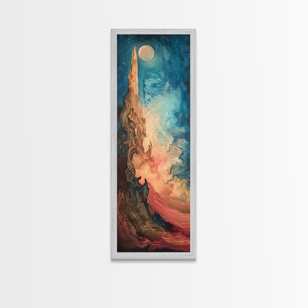 Fantasy Moon, Ozymandias art, dark romance painting, moon oil painting, moody art, framed canvas print, tall skinny art