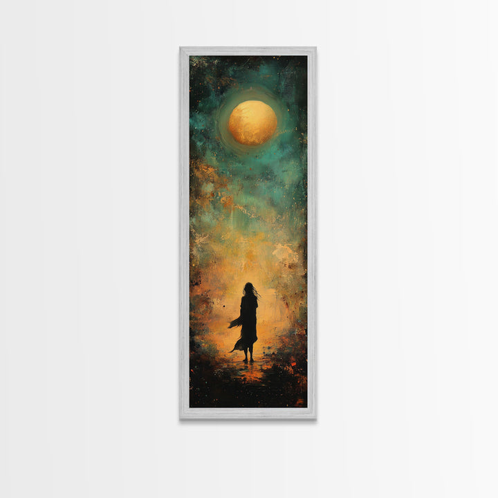 Moonlight, dark romance painting, moody art, forest at dusk painting, celestial art, teal wall art, framed canvas print, gift idea