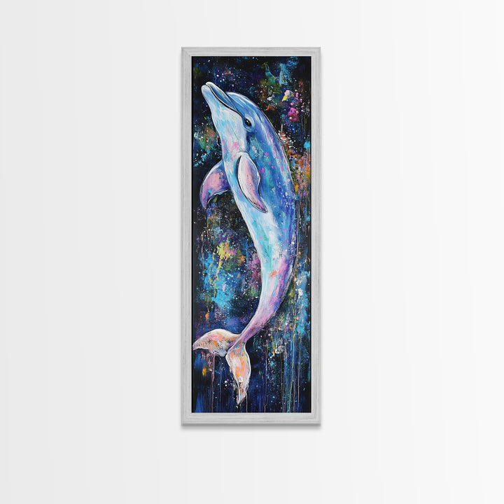 Cosmic dolphin, dolphin painting, ocean wall art, nautical painting, whimsical art, blue and green wall art, framed canvas print