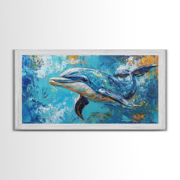 Dolphin Painting, Whale Painting, Blue and Green Wall Art, Nautical Wall Art, Gift Idea for Her, Ocean Art, Canvas Print, Coastal Decor