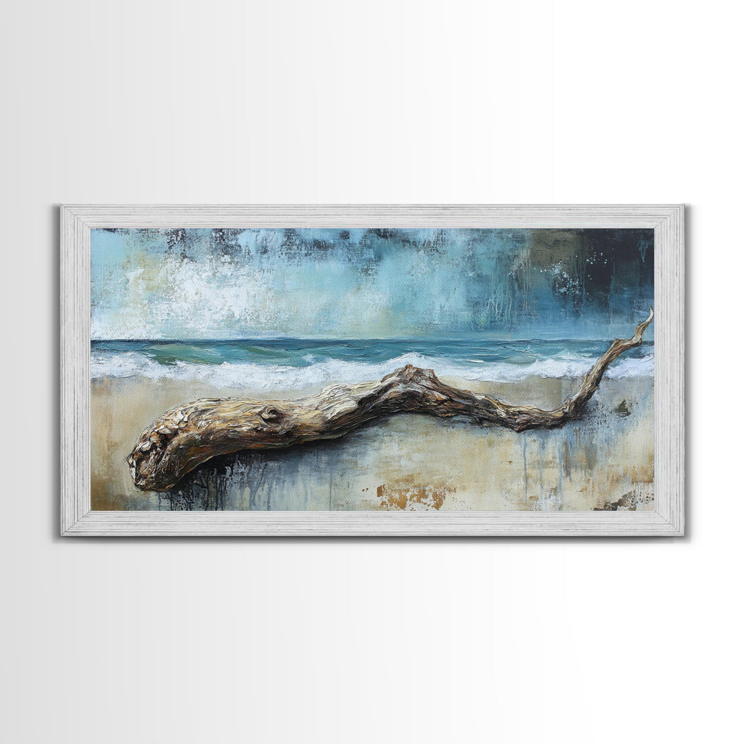 Driftwood Beach, Coastal Landscape Art, Nautical Wall Art, Seascape Painting, Blue and Green Wall Art, Framed Canvas Print, Coastal Decor