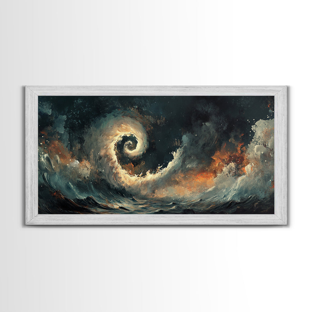 Ocean Storm, moody art, seascape painting, nautical wall art, Ozymandias art, extra wide art, dramatic waves, Framed Canvas Print