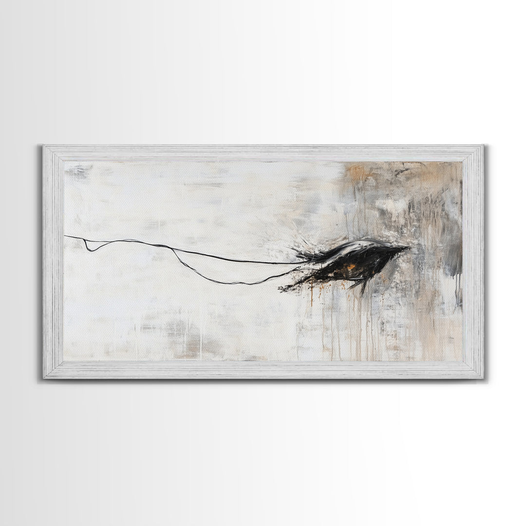 Abstract Crow, dark romance painting, gothic decor, minimalist art, moody art, black and white wall art, Canvas Print, wabi sabi art