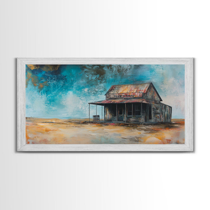 Abandoned Cabin Art, Rustic Wall Art, Moody Art, Western Landscape Painting, Framed Canvas Print, Extra Wide Art, Living Room Art