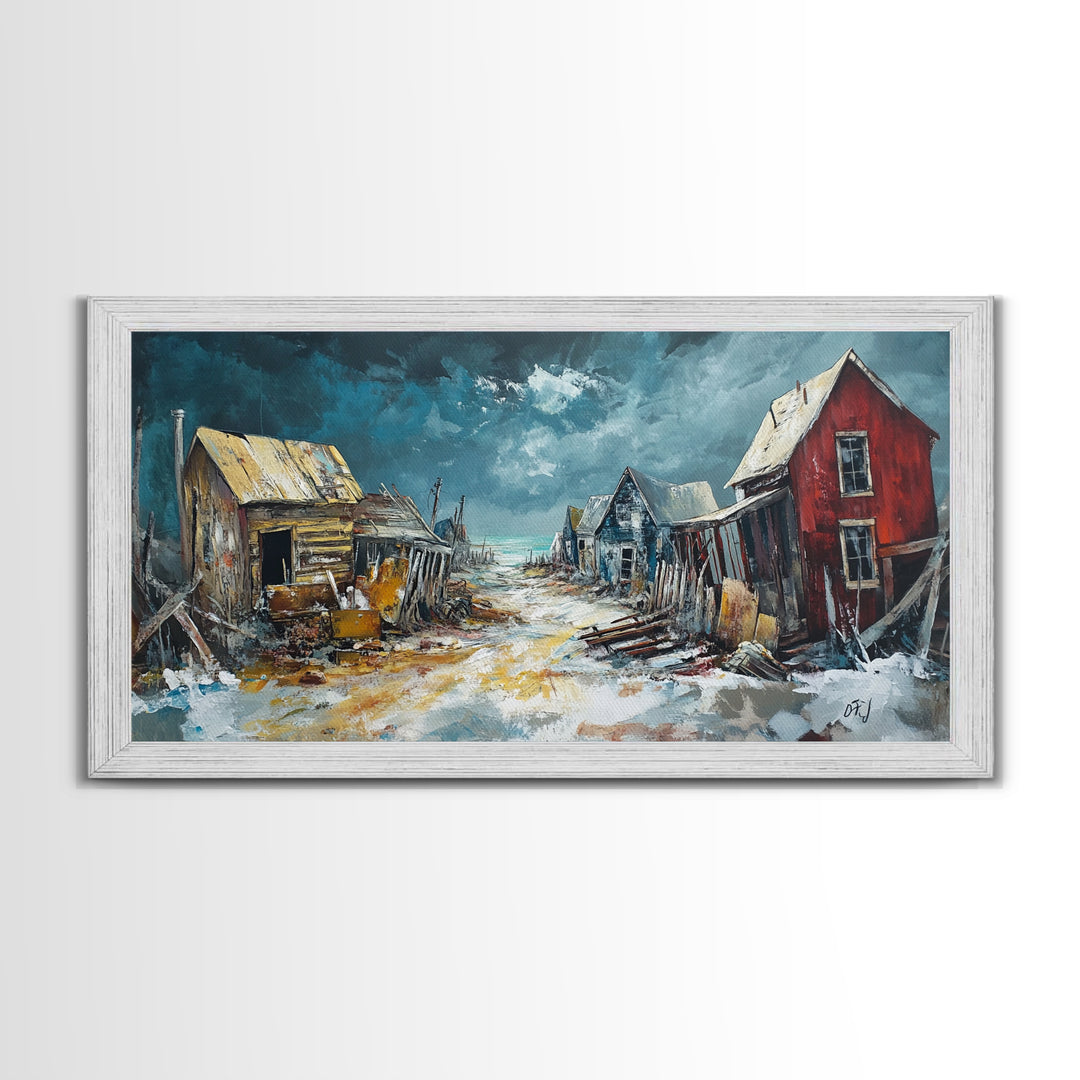 Abandoned Town Art, Rustic Decor, Moody Art, Western Landscape Art, Framed Canvas Print, Extra Wide Art, Farmhouse Art