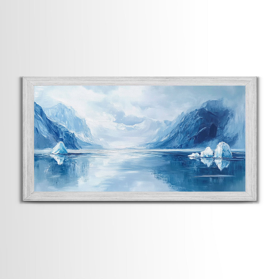 Arctic Reflections, Canvas Print, landscape painting, nautical painting, blue and green wall art, extra wide art, minimalist art