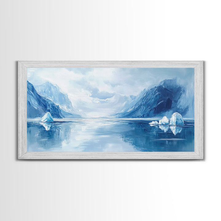 Arctic Reflections, Canvas Print, landscape painting, nautical painting, blue and green wall art, extra wide art, minimalist art