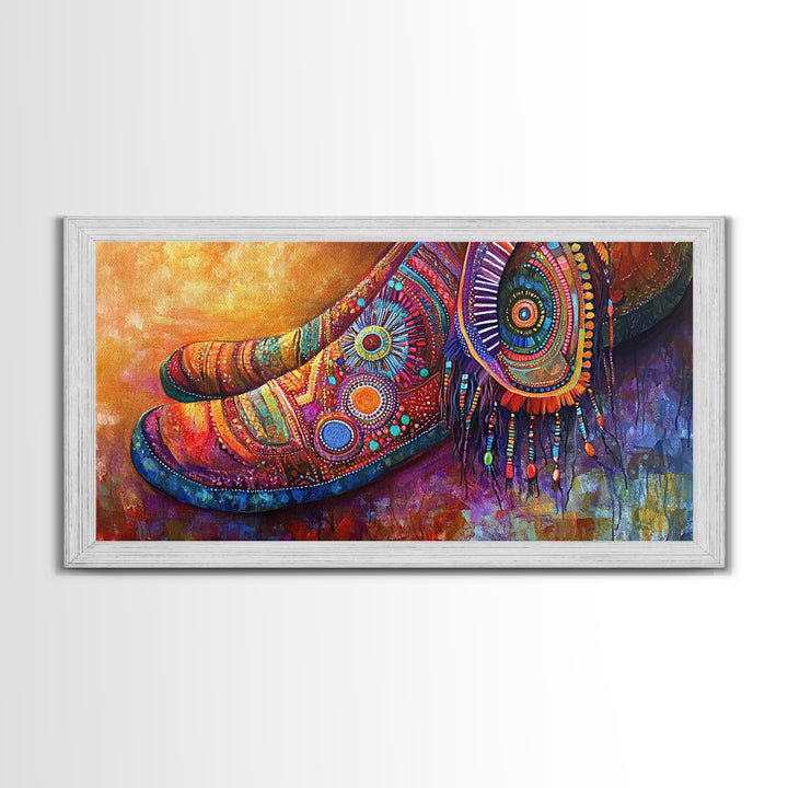 Bohemian Shoes, Moroccan Wall Art, Boho Art, Chinoiserie Wall Art, Extra Wide Art, Framed Canvas Print, Whimsical Art, Rustic Decor