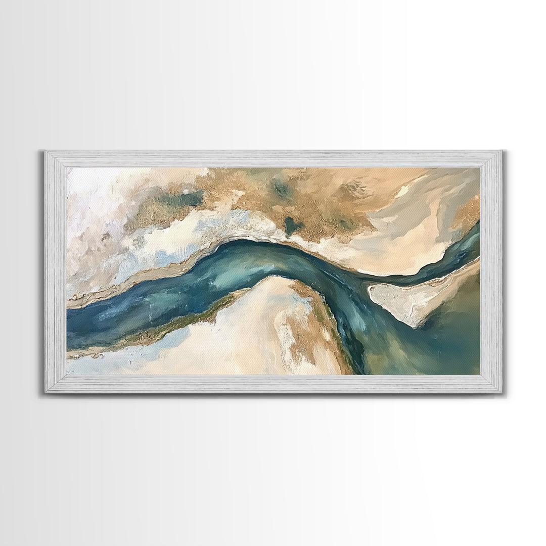 Abstract River, Neutral Landscape, Panoramic Art, Canvas Print, Wabi Sabi Art, Rustic Wall Art, Above Bed Wall Art, Minimalist Art