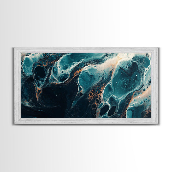 Abstract Fluid Art, moody art, blue and green wall art, wabi sabi art, extra wide art, horizontal wall art, Canvas Print
