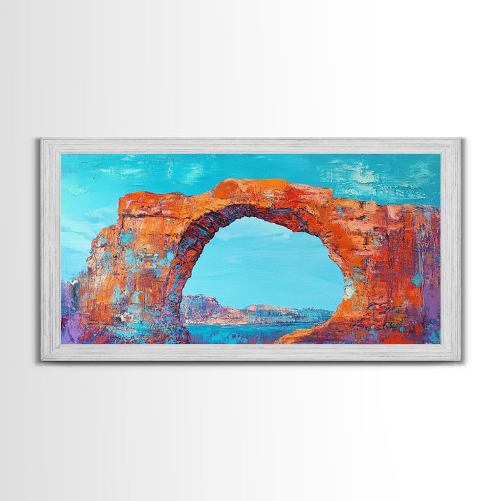 Natural Arch, Red Rock, Southwest Wall Art, Landscape Painting, Extra Wide Art, Panoramic Painting, Canvas Print, Gift Idea