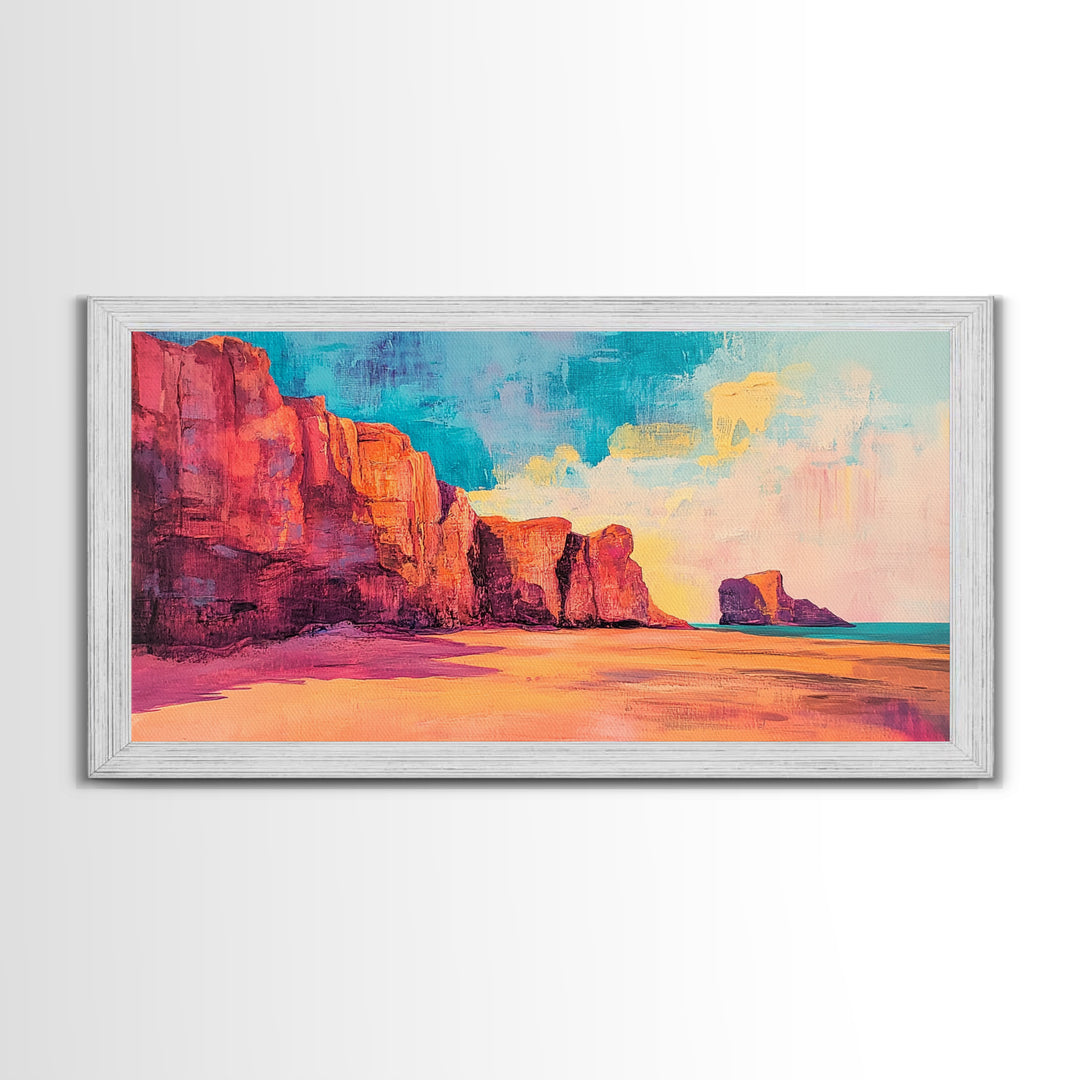 Desert Cliffs, Coastal Decor, Sunset Painting, Landscape Art, Panoramic Painting, Coastal Landscape Art, Canvas Print, Rustic Decor