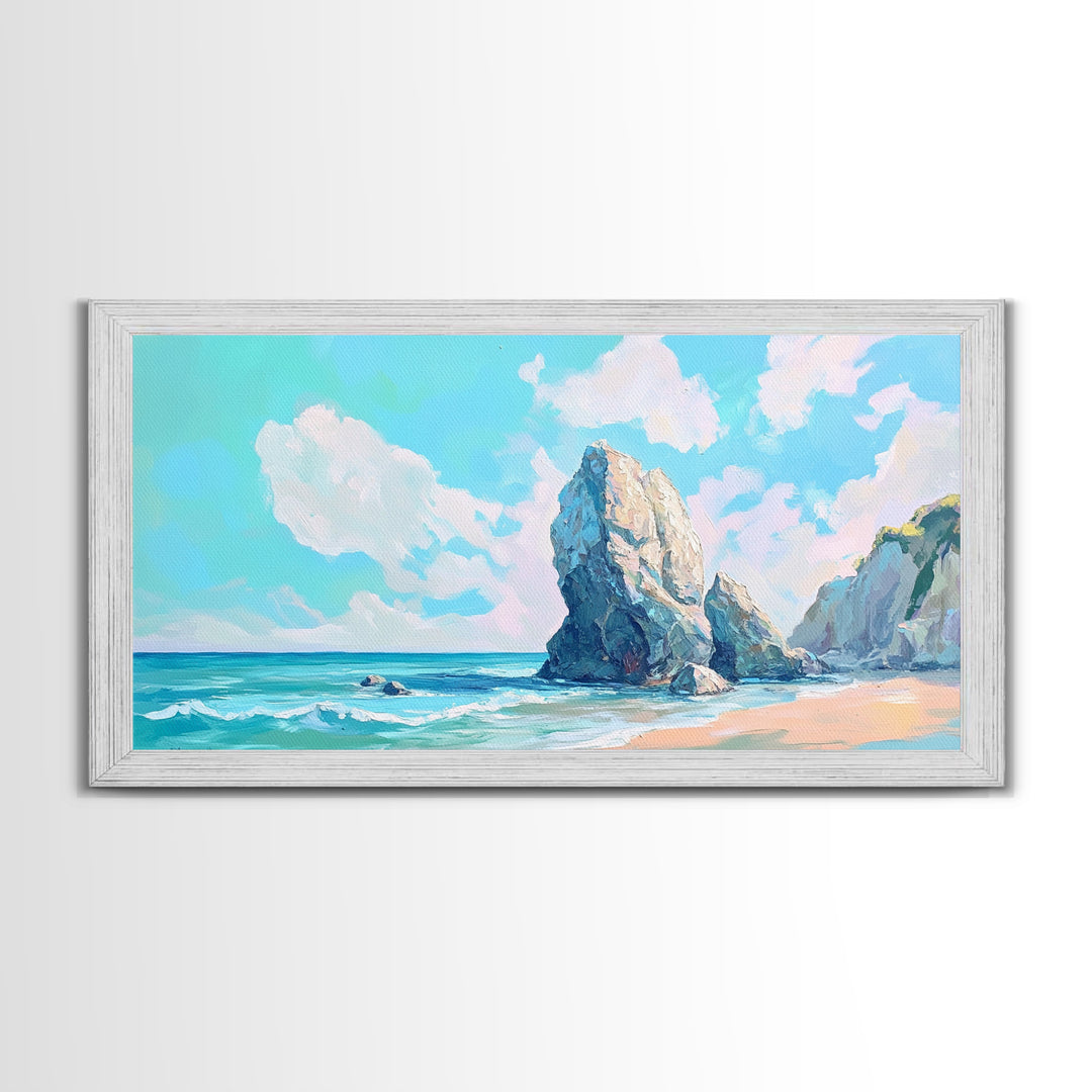 Coastal Rock Formations, beach painting, framed canvas print, coastal wall art, nautical decor, seascape painting, extra wide art