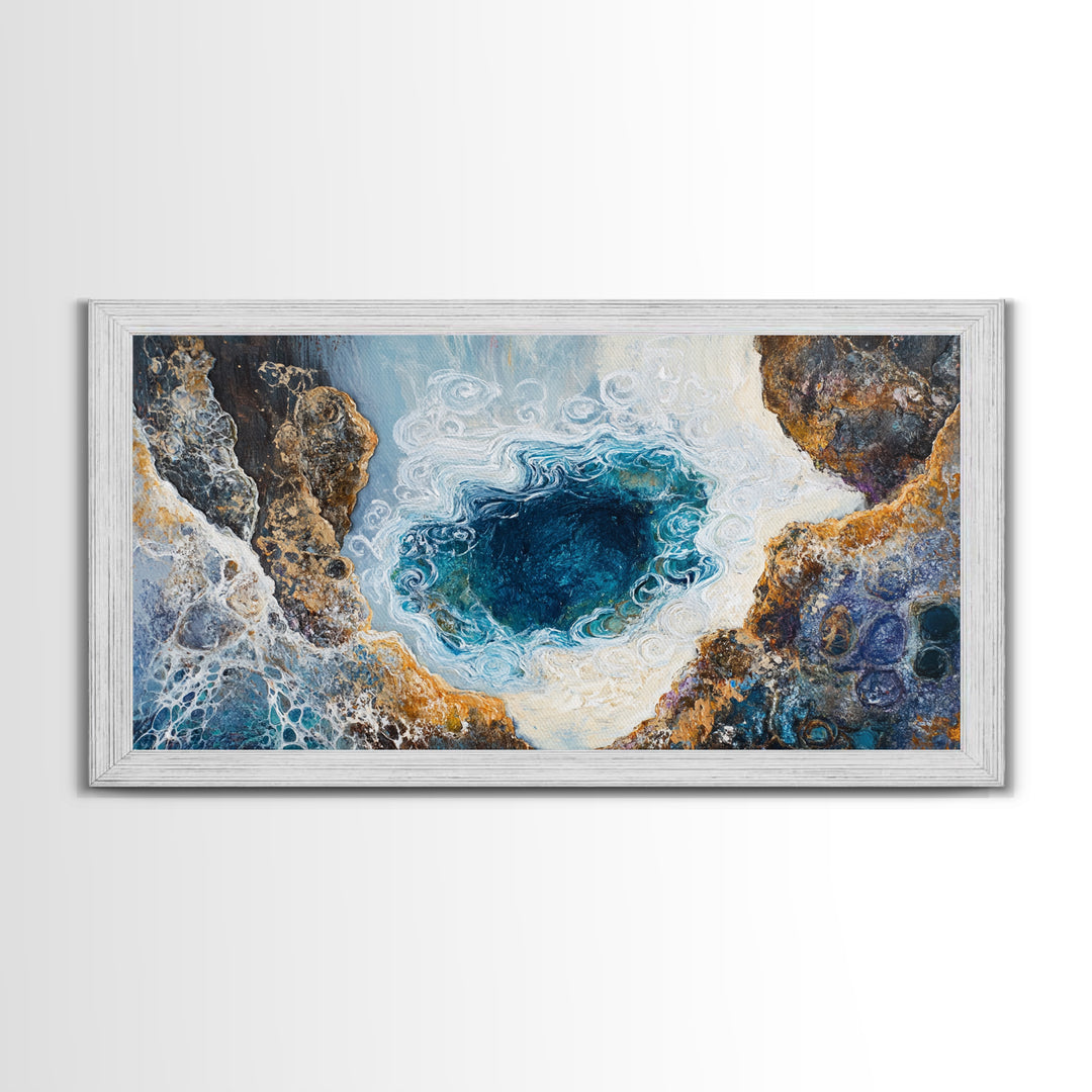 Ocean Abyss, oyster painting, abstract coastal art, framed canvas print, nautical wall art, extra wide art, blue wall art