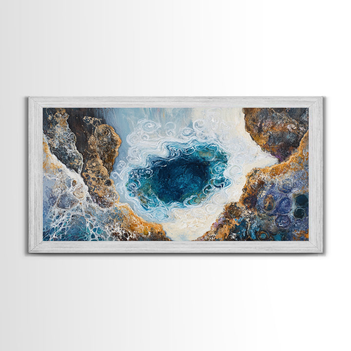 Ocean Abyss, oyster painting, abstract coastal art, framed canvas print, nautical wall art, extra wide art, blue wall art