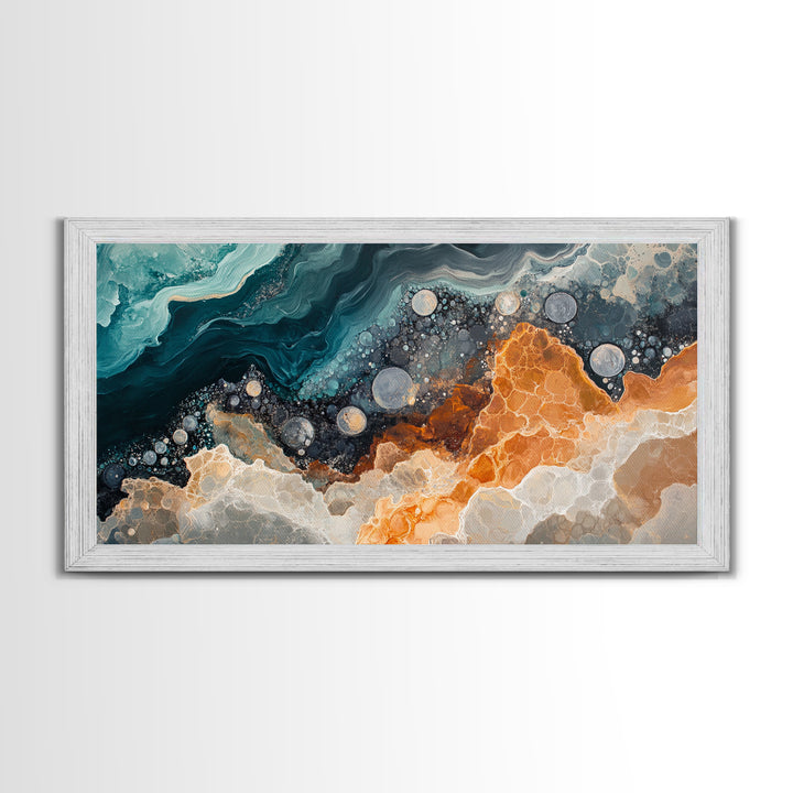 Abstract Coastal Geology, framed canvas print, extra wide art, mosaic wall art, ocean decor, oyster painting, coastal decor