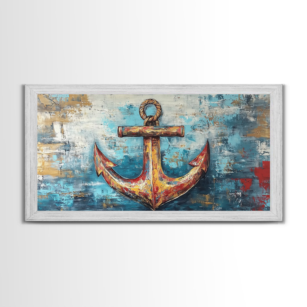 Nautical Anchor, Coastal Decor, Rustic Wall Art, Extra Wide Art, Nautical Wall Art, Horizontal Wall Art, Framed Canvas Print, Living Room Art