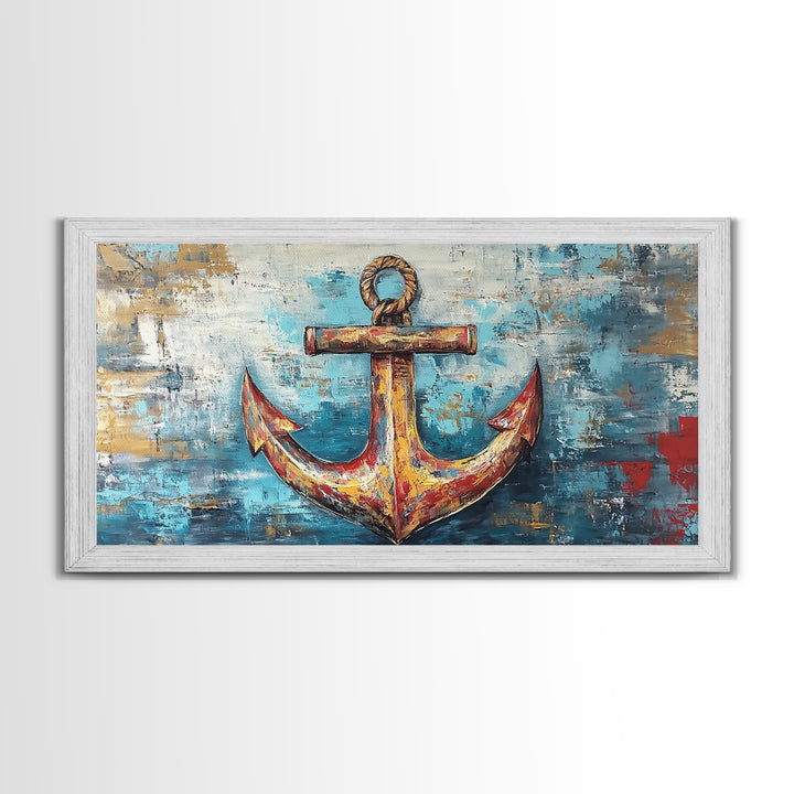 Nautical Anchor, Coastal Decor, Rustic Wall Art, Extra Wide Art, Nautical Wall Art, Horizontal Wall Art, Framed Canvas Print, Living Room Art