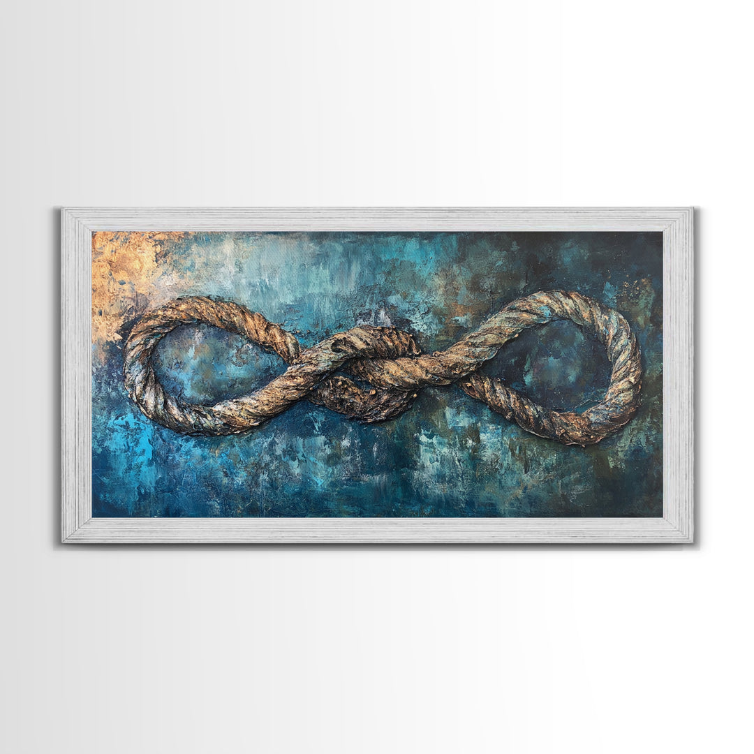 Nautical Rope, infinity knot, rustic maritime, coastal decor, textured blue, wabi sabi art, Canvas Print, nautical wall art