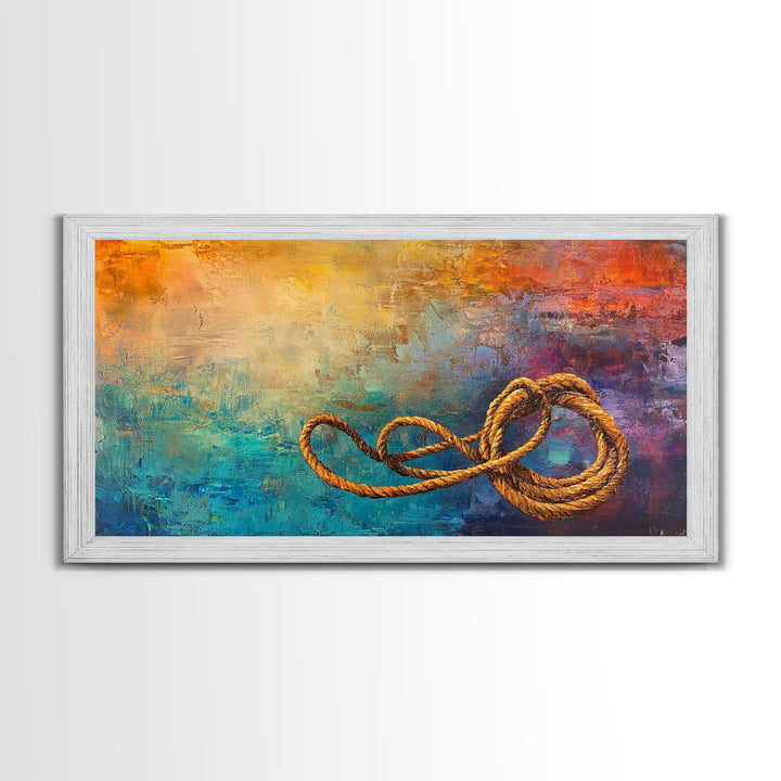 Abstract Rope, warm tones, infinity knot, rustic decor, textured art, extra wide art, Framed Canvas Print, nautical painting