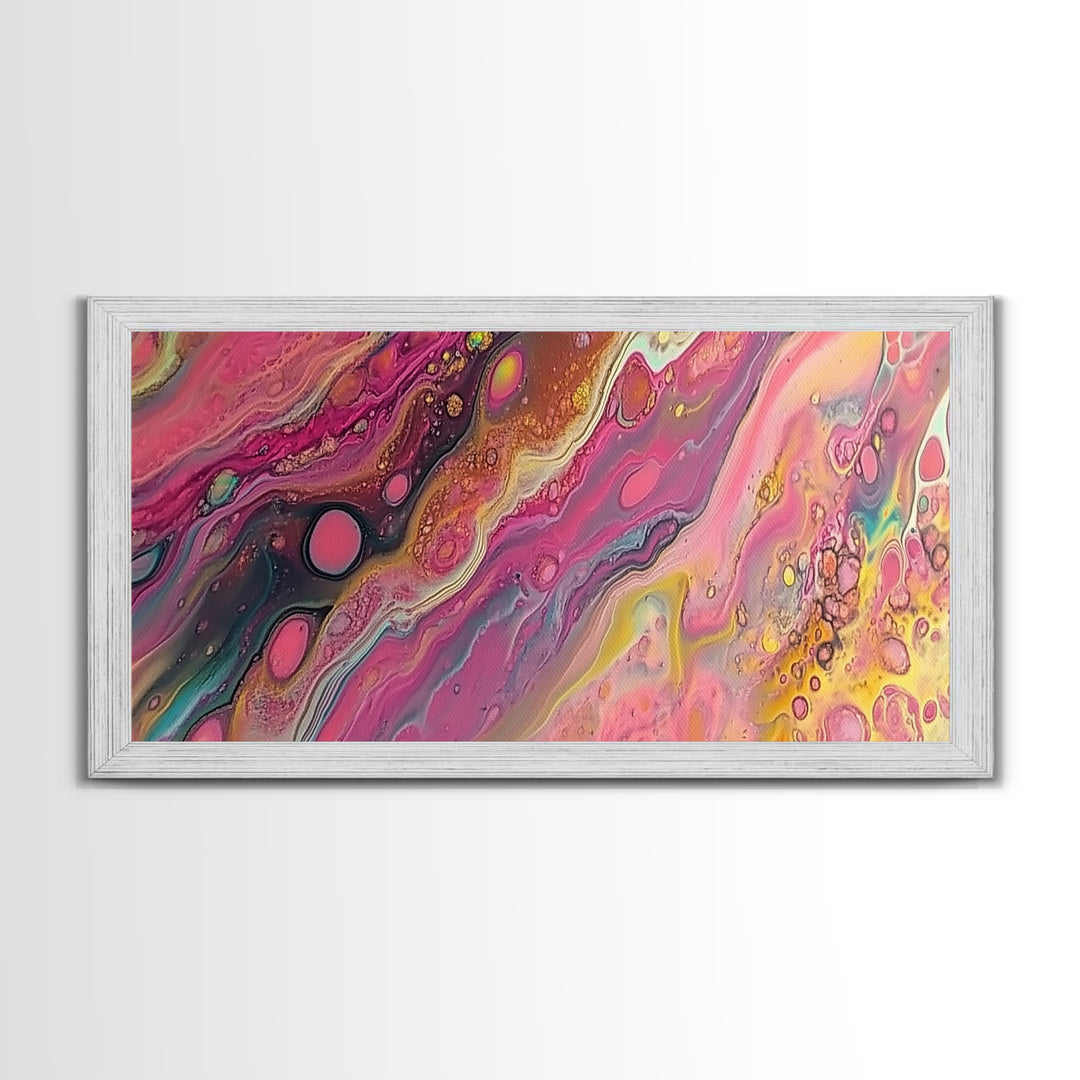 Pink Abstract, fluid art, cosmic energy, modern painting, blotter art, moody wall art, extra wide art, Framed Canvas Print, therapy art
