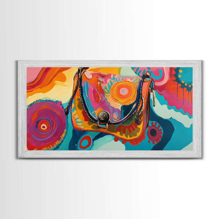 Abstract Handbag Art, boho art, pink abstract art, whimsical art, extra wide art, horizontal wall art, Canvas Print