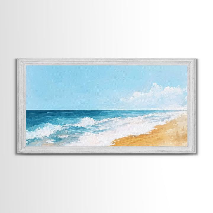 Ocean Beach Painting, seascape painting, coastal wall art, nautical decor, beach house art, panoramic painting, Canvas Print
