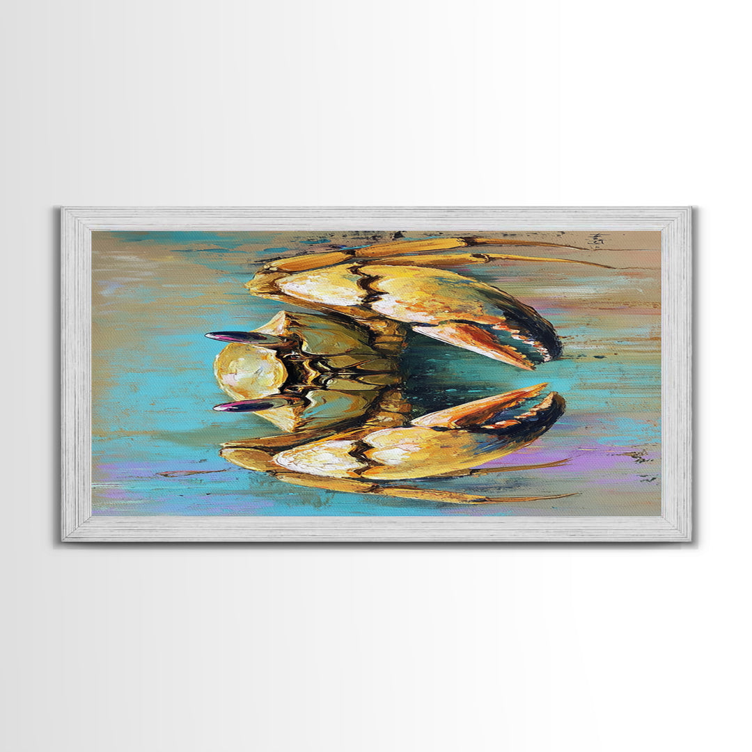 Crab Painting, Coastal Decor, Nautical Wall Art, Rustic Art, Framed Canvas Print, Ocean Artwork, Beach House Art, Marine Life Art