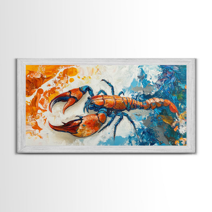 Crayfish Painting, Coastal Decor, Nautical Wall Art, Rustic Art, Framed Canvas Print, Marine Life Artwork, Ocean Inspired Art