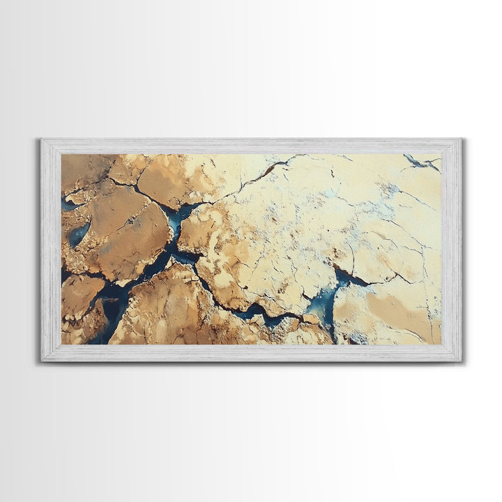 Cracked Earth, Abstract Painting, Earth Tones, Wabi Sabi Art, Minimalist Decor, Extra Wide Art, Framed Canvas Print, Rustic Art