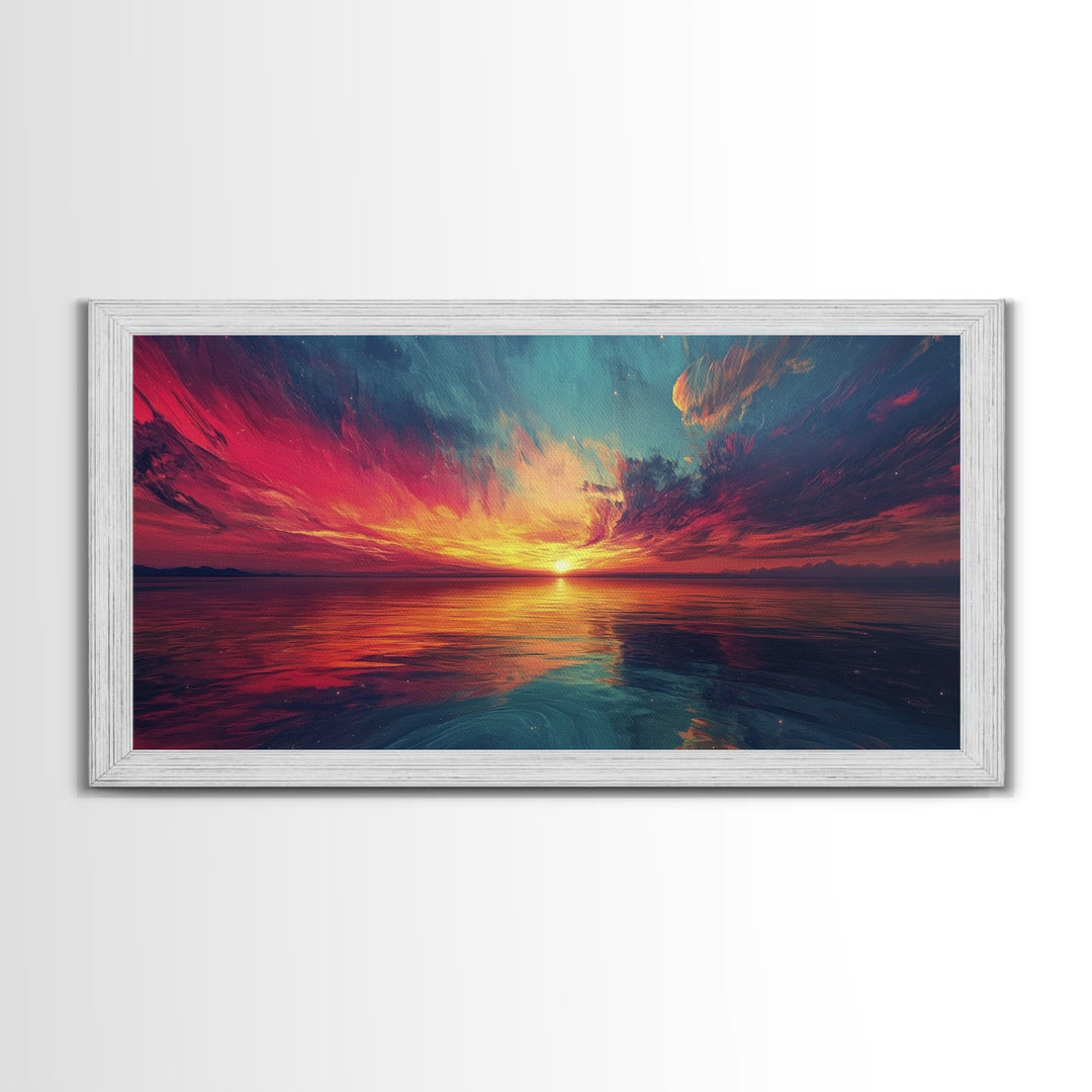 Cosmic Sunset, Dark Romance, Lofi Art, Moody Wall Art, Extra Wide Art, Above Couch Art, Framed Canvas Print, Bedroom Decor