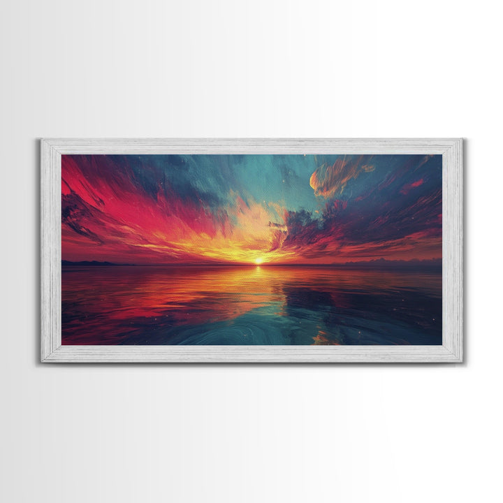 Cosmic Sunset, Dark Romance, Lofi Art, Moody Wall Art, Extra Wide Art, Above Couch Art, Framed Canvas Print, Bedroom Decor