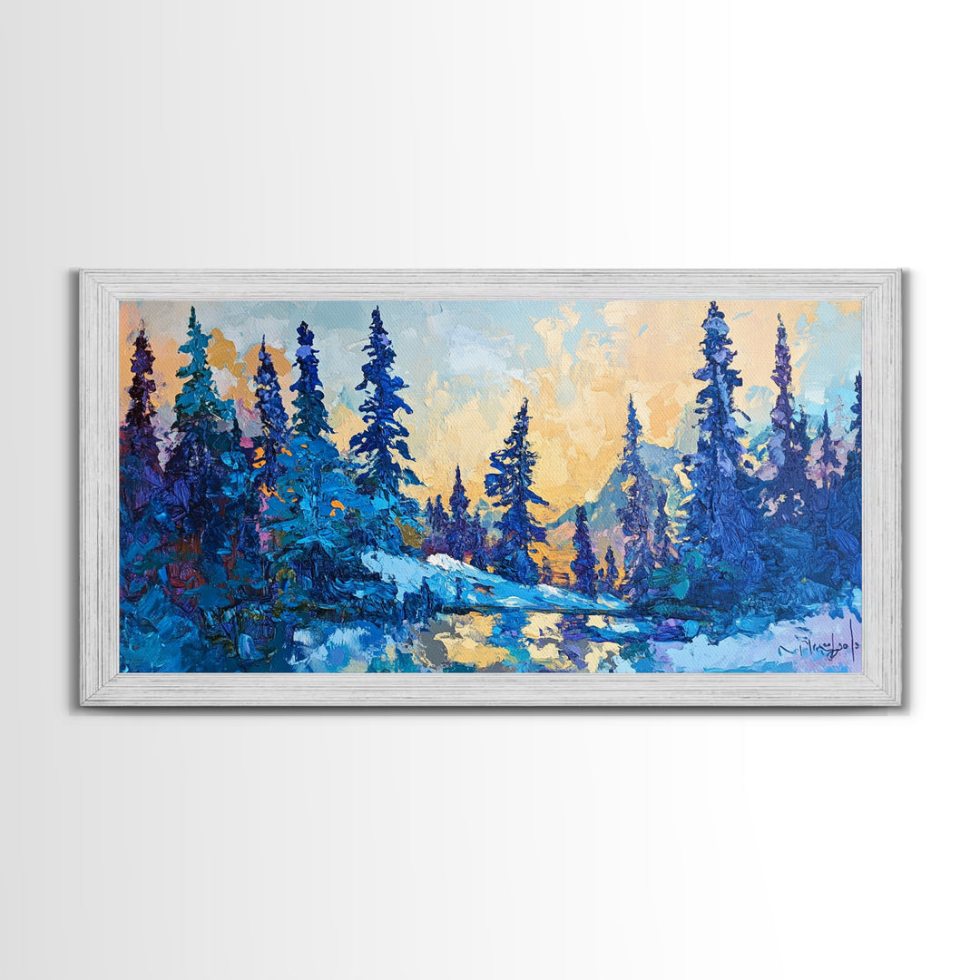 Pine trees, winter landscape, moody forest, framed canvas print, pine tree art, smoky mountain art, rustic wall art