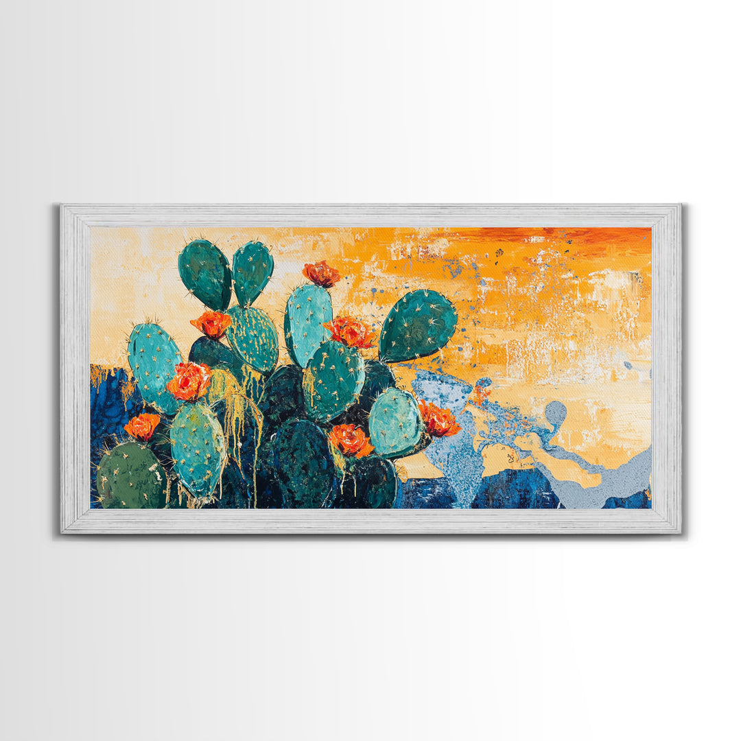 Cactus Painting, agave painting, southwest wall art, rustic decor, framed canvas print, desert painting, extra wide art, boho art