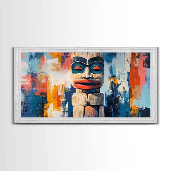 Abstract Totem Pole, chicano art, geometric wall art, African art, rustic art, moody art, gift idea him, Canvas Print