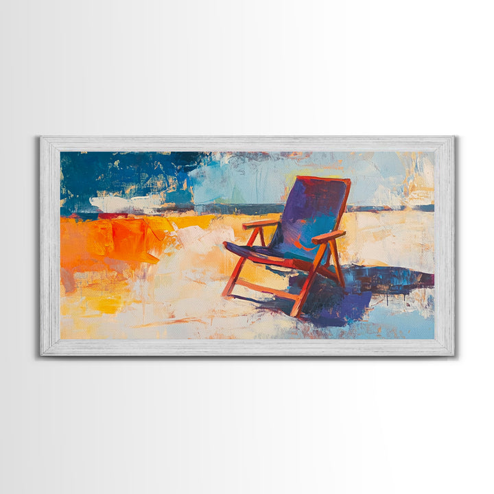 Beach Chair Art, coastal decor, surf wall art, framed canvas print, blue and green wall art, whimsical art, tropical painting