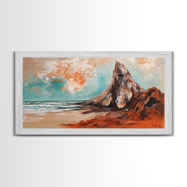 Desert Mountain, Canvas Print, rustic art, landscape painting, extra wide painting, panoramic wall art, above sofa art