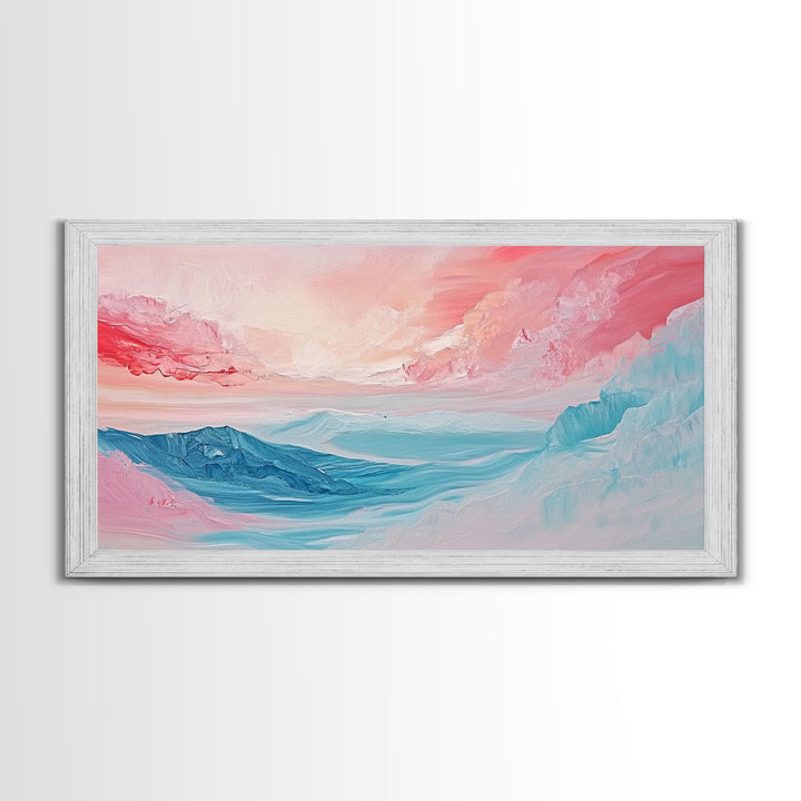 Abstract, pink blue, dreamy sky, Canvas Print, pink abstract art, landscape painting, soft color art, horizontal wall art